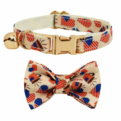 AnyWags Cat Collar Flag Heart Bow Small with Safety Buckle, Bell, and Durable Strap Stylish and Comfortable Pet Accessory