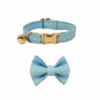 AnyWags Cat Collar Dotted Light Blue Bow Small with Safety Buckle, Bell, and Durable Strap Stylish and Comfortable Pet Accessory
