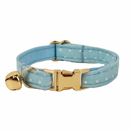 AnyWags Cat Collar Dotted Light Blue Large with Safety Buckle, Bell, and Durable Strap Stylish and Comfortable Pet Accessory