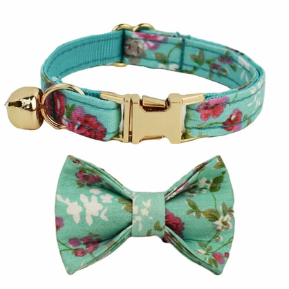 AnyWags Cat Collar Floral Green Bow Small with Safety Buckle, Bell, and Durable Strap Stylish and Comfortable Pet Accessory