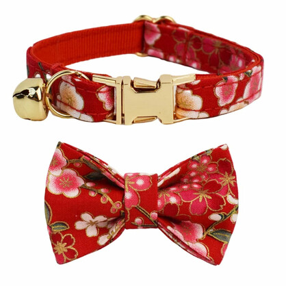 AnyWags Cat Collar Floral Red Bow Small with Safety Buckle, Bell, and Durable Strap Stylish and Comfortable Pet Accessory