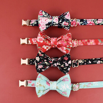 AnyWags Cat Collar Floral Vines Black Bow Small with Safety Buckle, Bell, and Durable Strap Stylish and Comfortable Pet Accessory