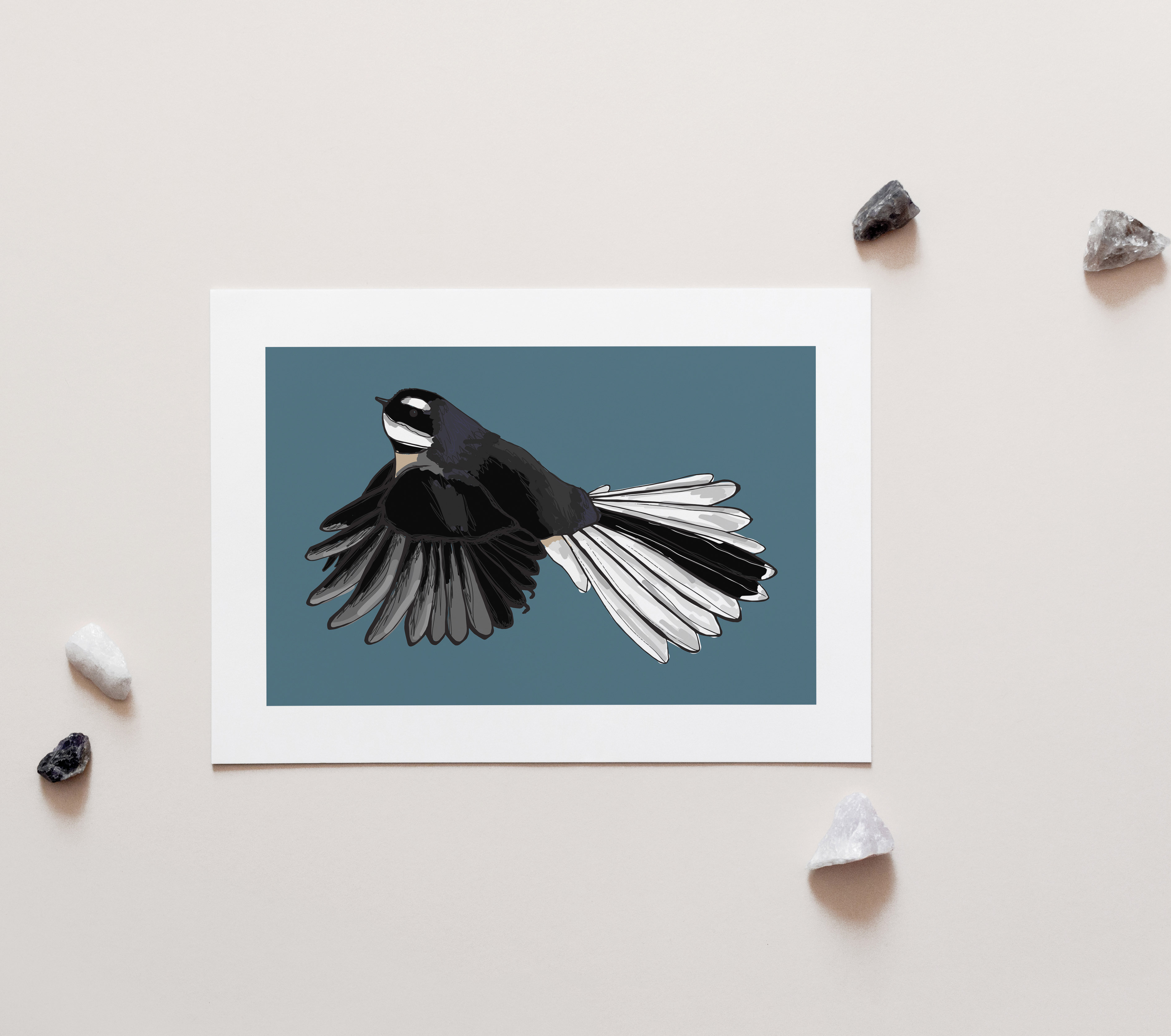 Fantail A4 Art Print – Teal