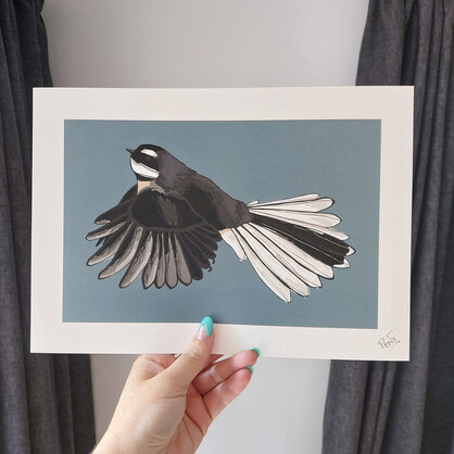 Fantail A4 Art Print – Teal
