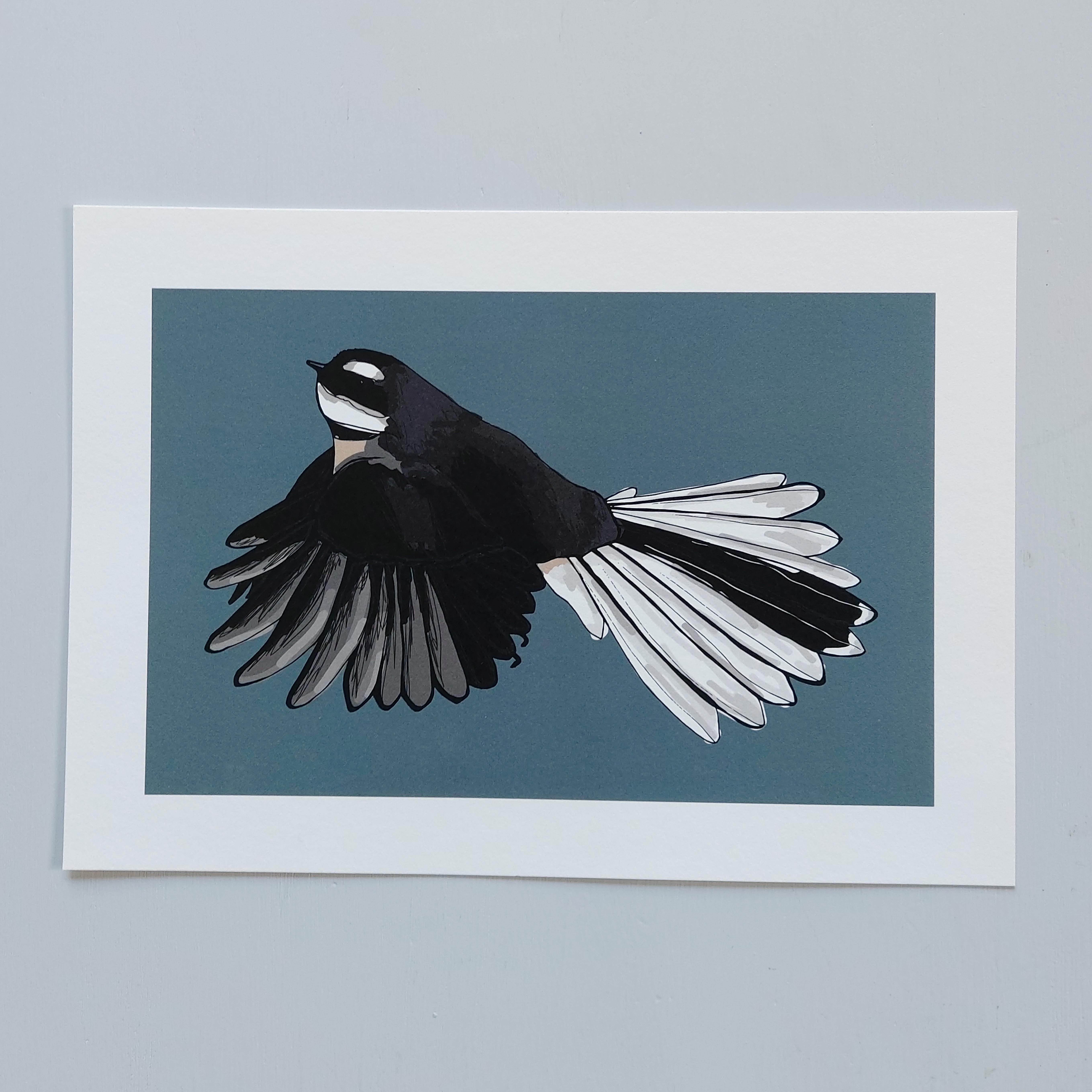Fantail A4 Art Print – Teal