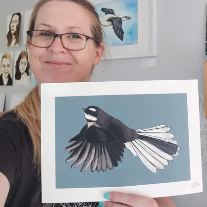 Fantail A4 Art Print – Teal