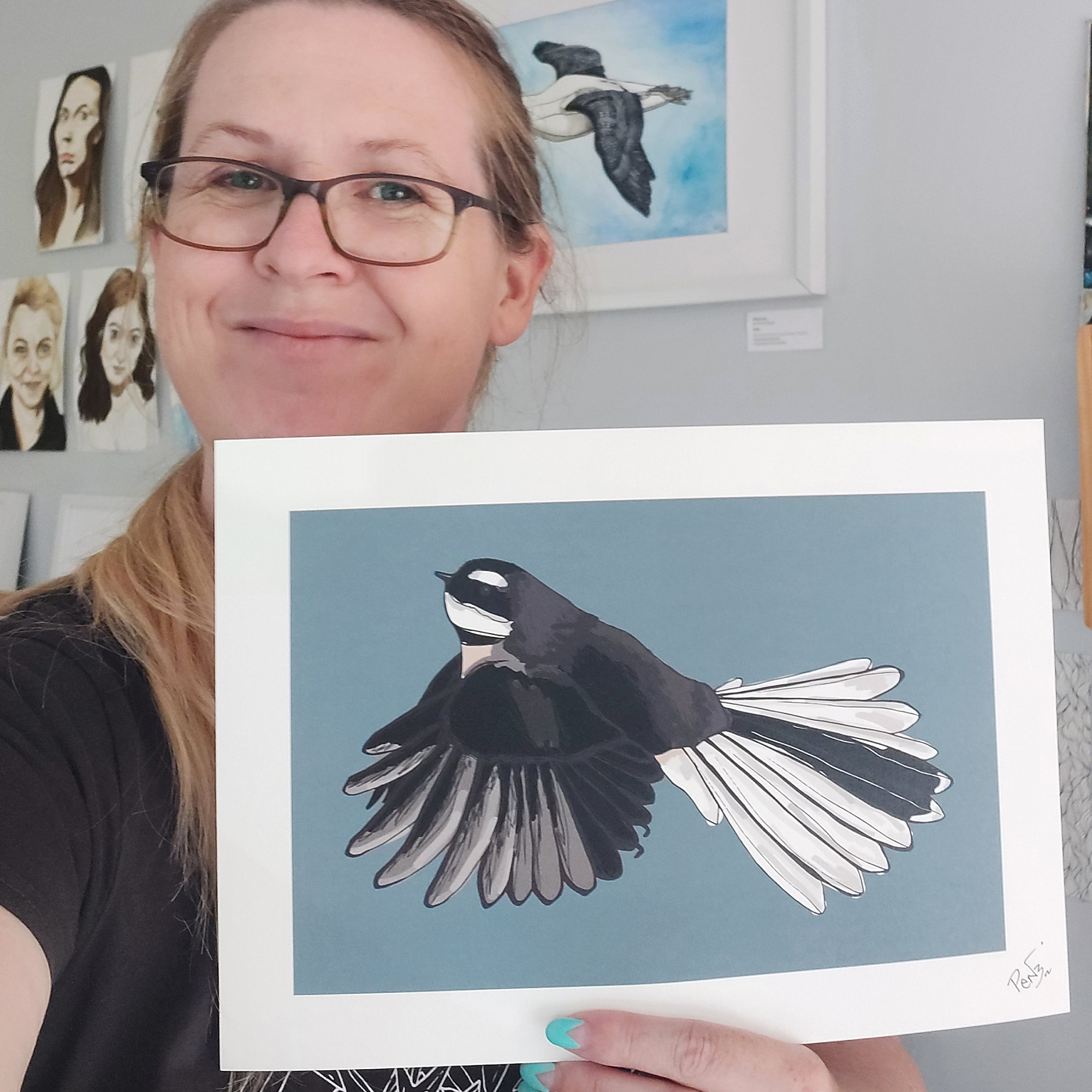 Fantail A4 Art Print – Teal