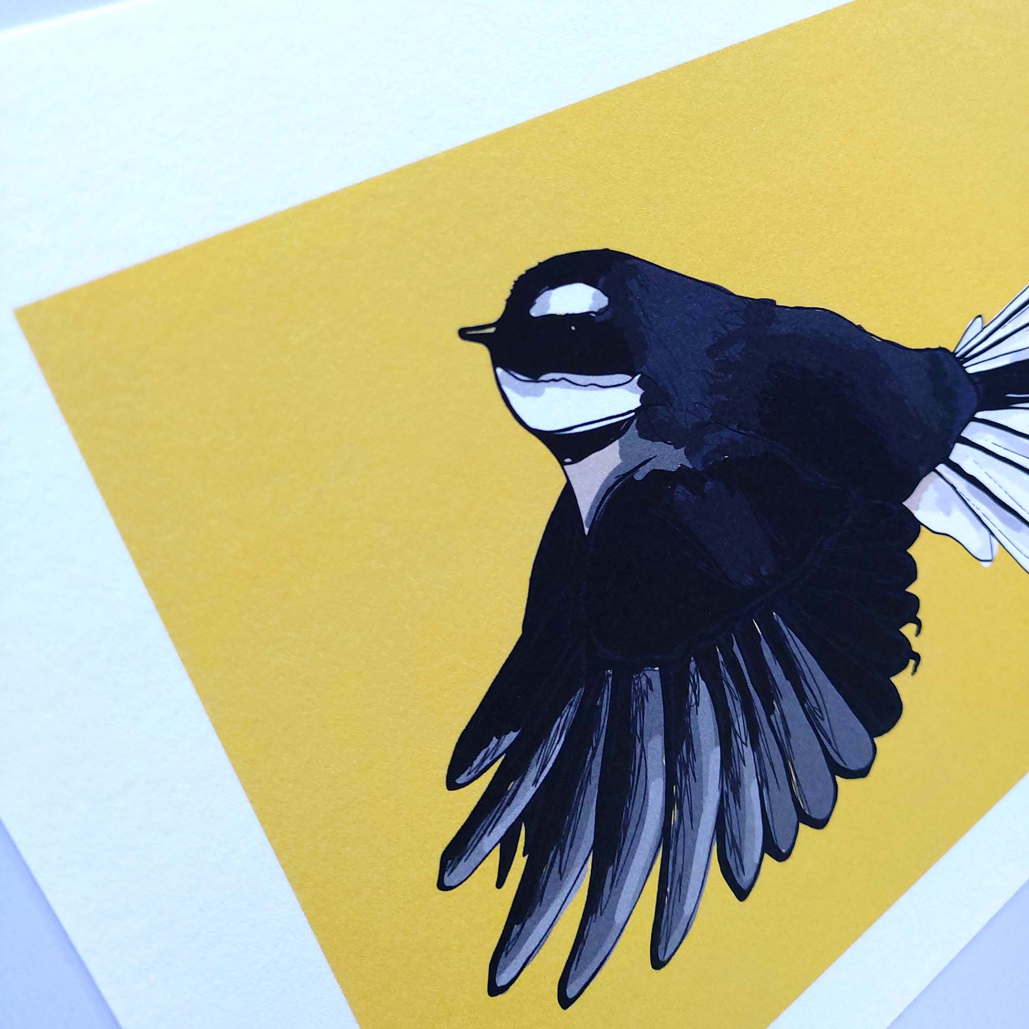 Fantail on Yellow A4 Art Print