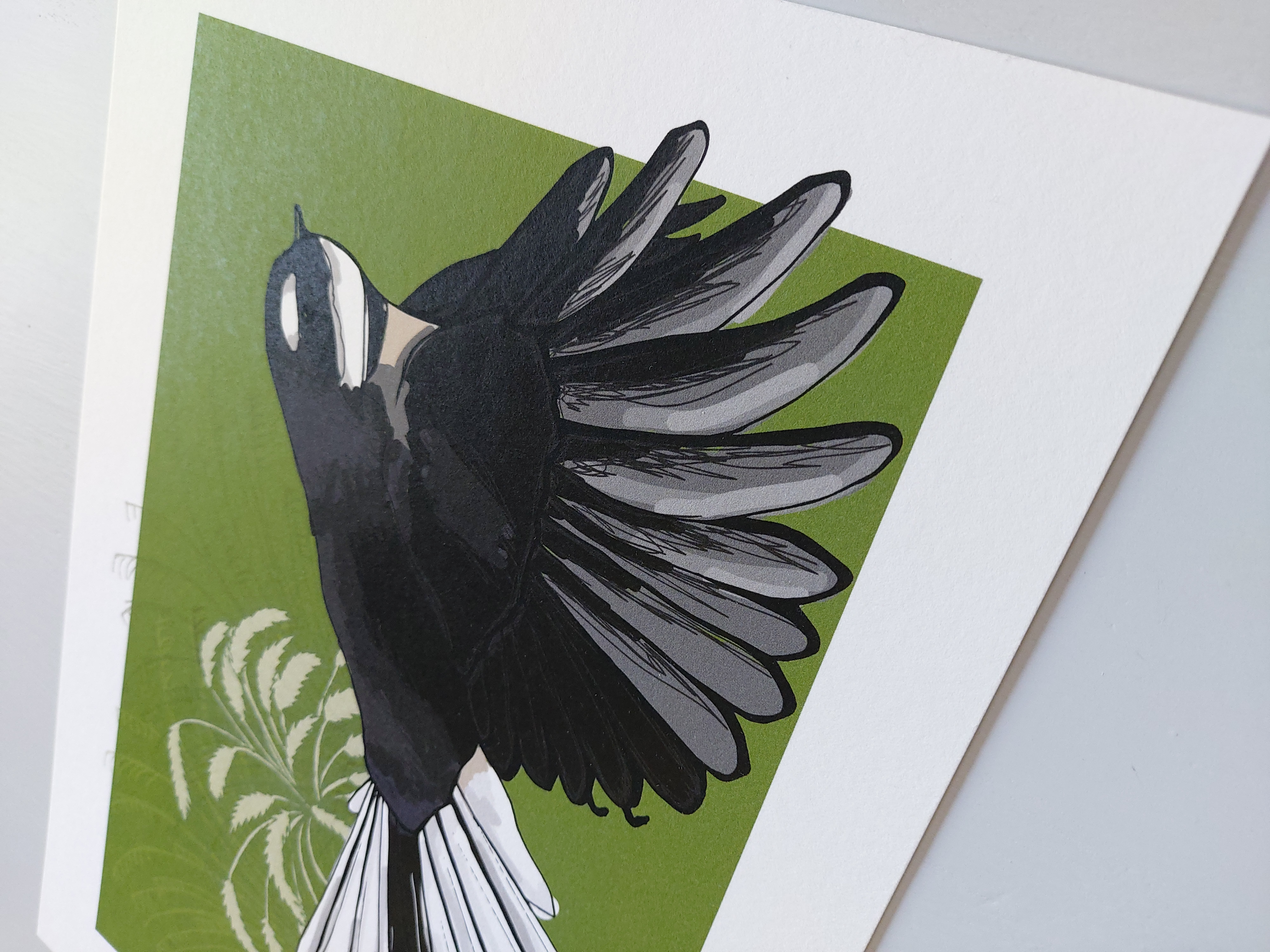 Fantail on Green A4 Art Print