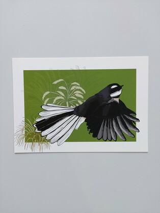 Fantail on Green A4 Art Print