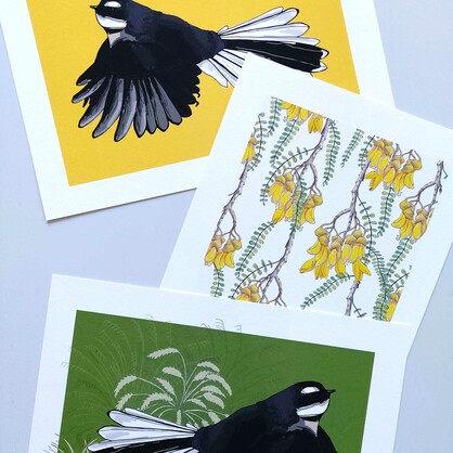 Fantail on Green A4 Art Print