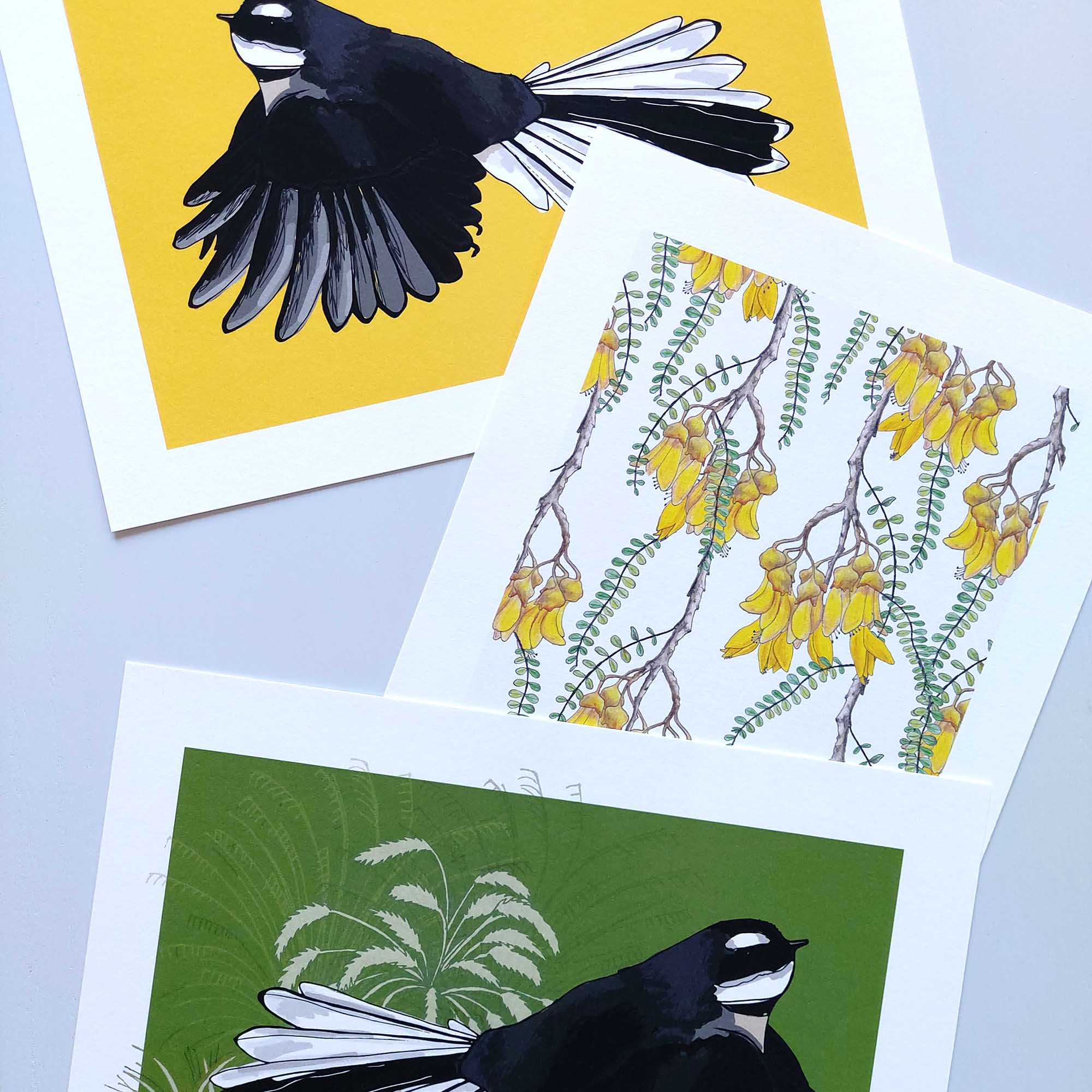 Fantail on Green A4 Art Print