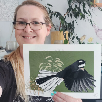 Fantail on Green A4 Art Print