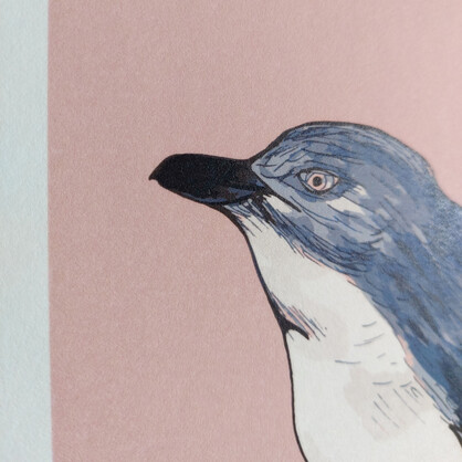 Little Blue Penguin A4 Art Print on Pink
