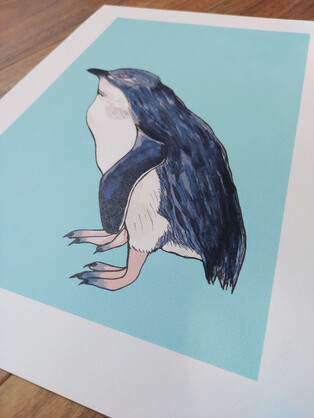 Little Blue Penguin Blue A4 Art Print