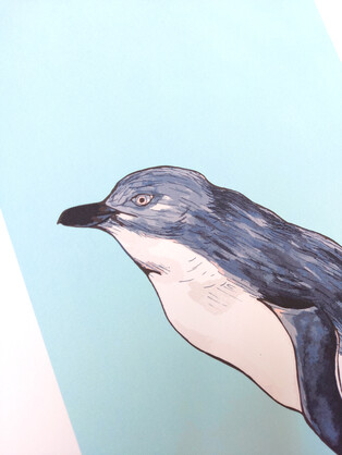 Little Blue Penguin Blue A4 Art Print