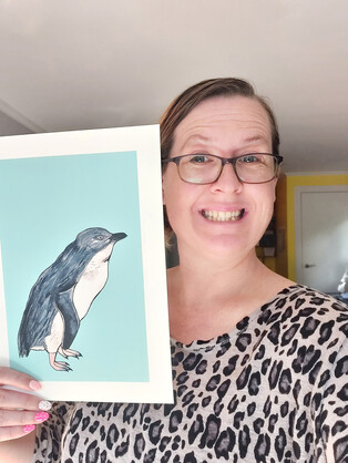 Little Blue Penguin Blue A4 Art Print