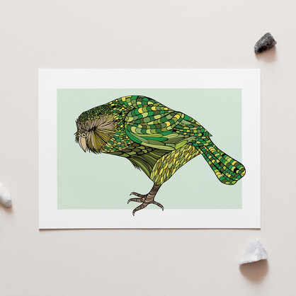 Kakapo Green A4 Art Print