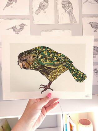 Kakapo Green A4 Art Print