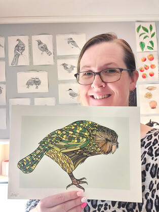 Kakapo Green A4 Art Print