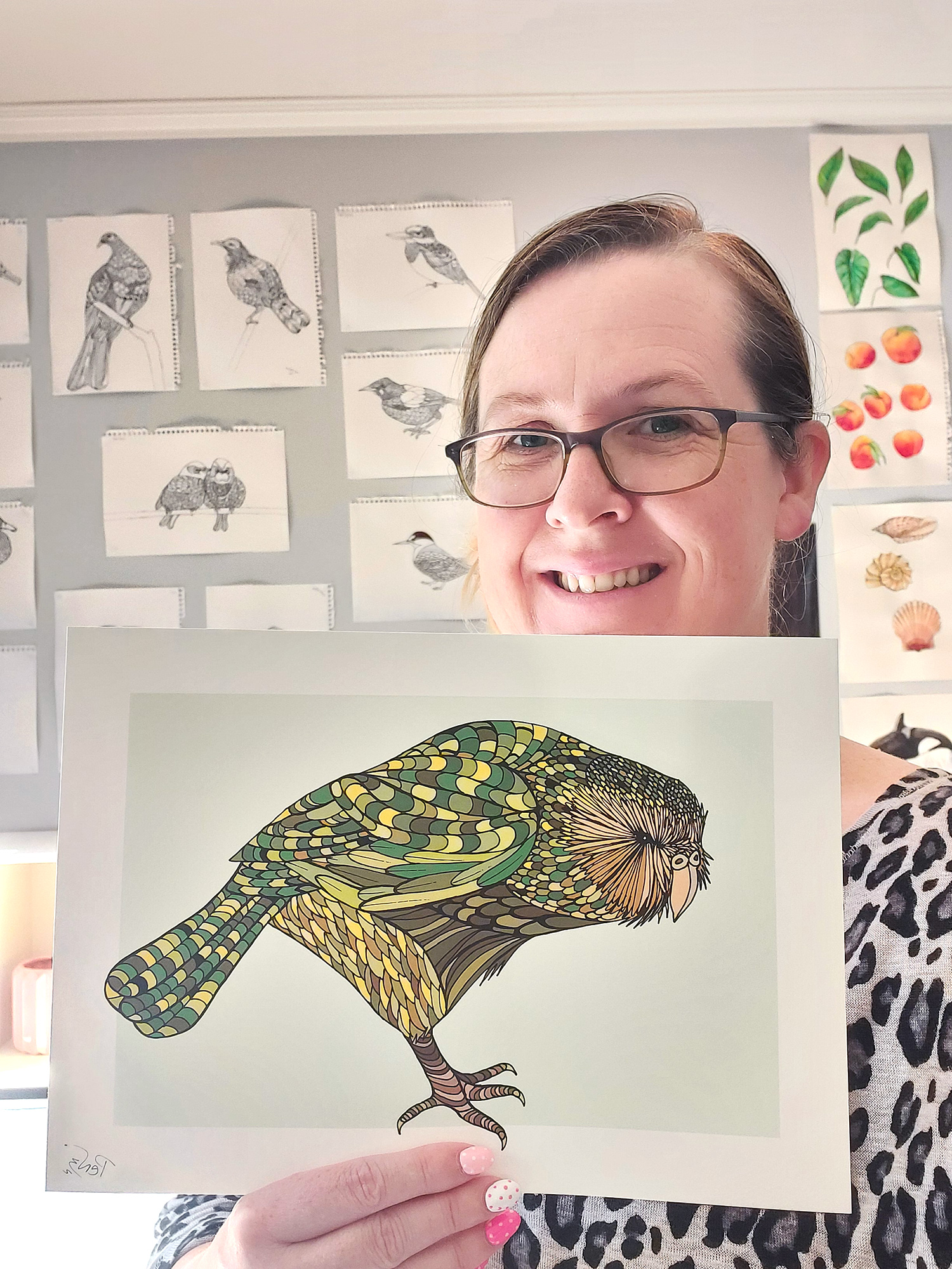 Kakapo Green A4 Art Print