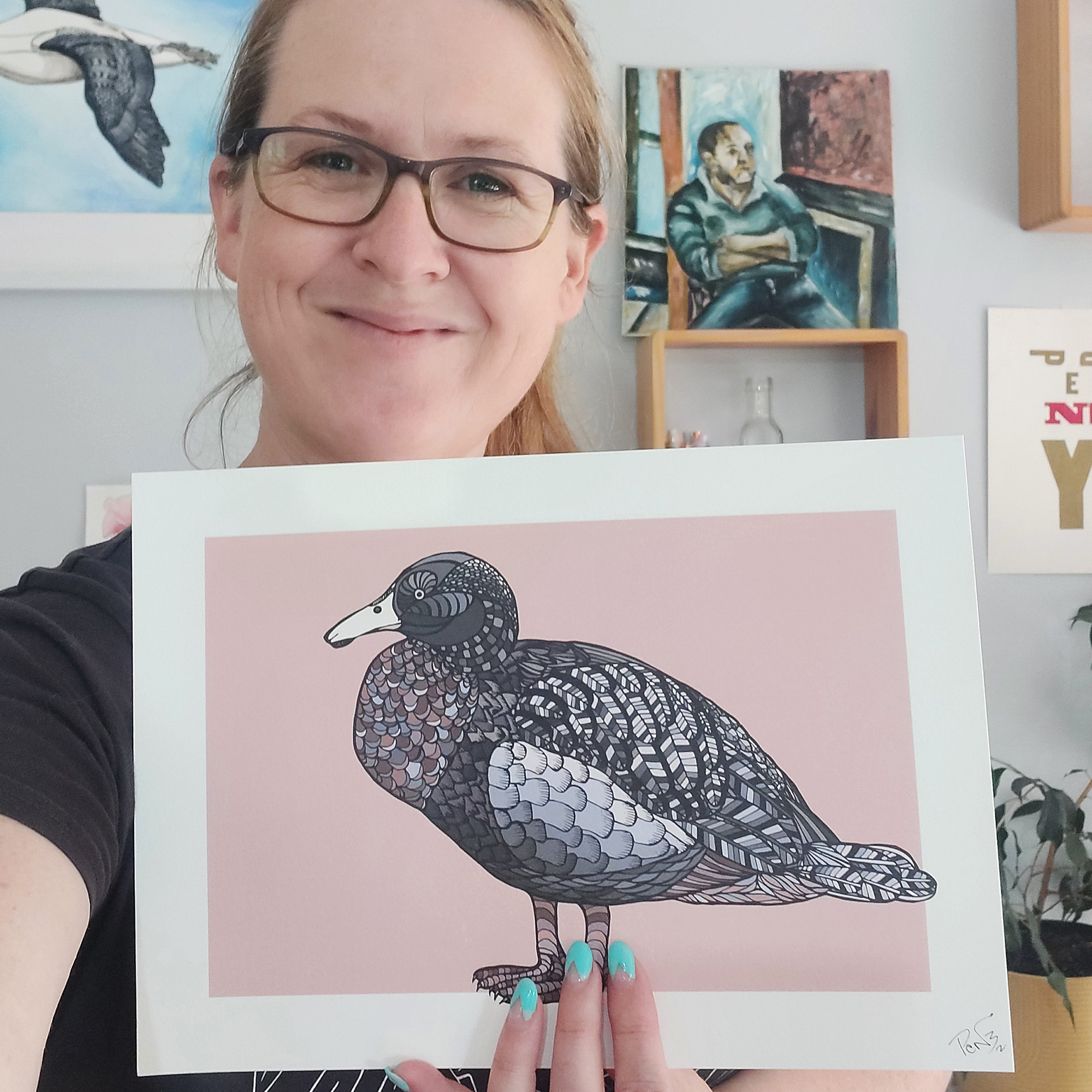 Whio on Pink A4 Art Print – Blue Duck
