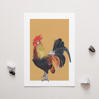Rooster A4 Art Print – Tan
