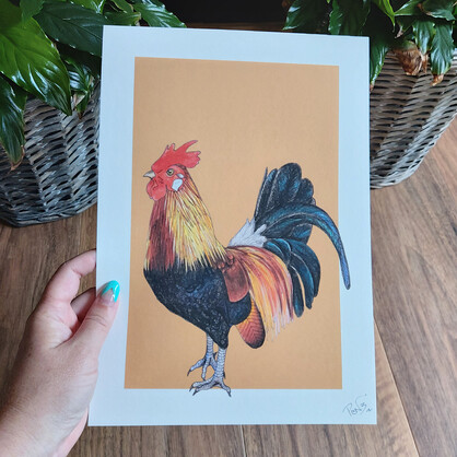 Rooster A4 Art Print – Tan