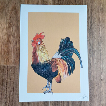 Rooster A4 Art Print – Tan