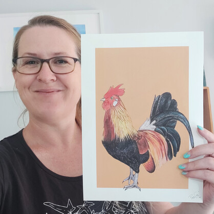 Rooster A4 Art Print – Tan