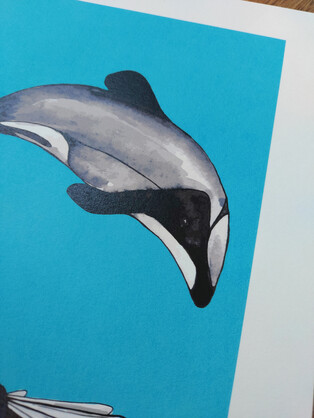 Dolphin and Fantail A4 Art Print