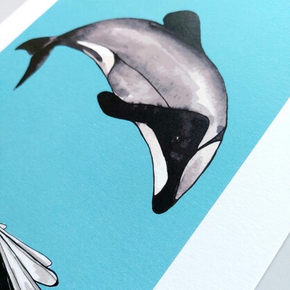 Dolphin and Fantail A4 Art Print