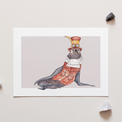 Fergus the Furseal A4 Art Print