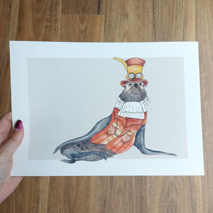Fergus the Furseal A4 Art Print