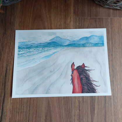 My Favourite View A4 Art Print - horse on beach