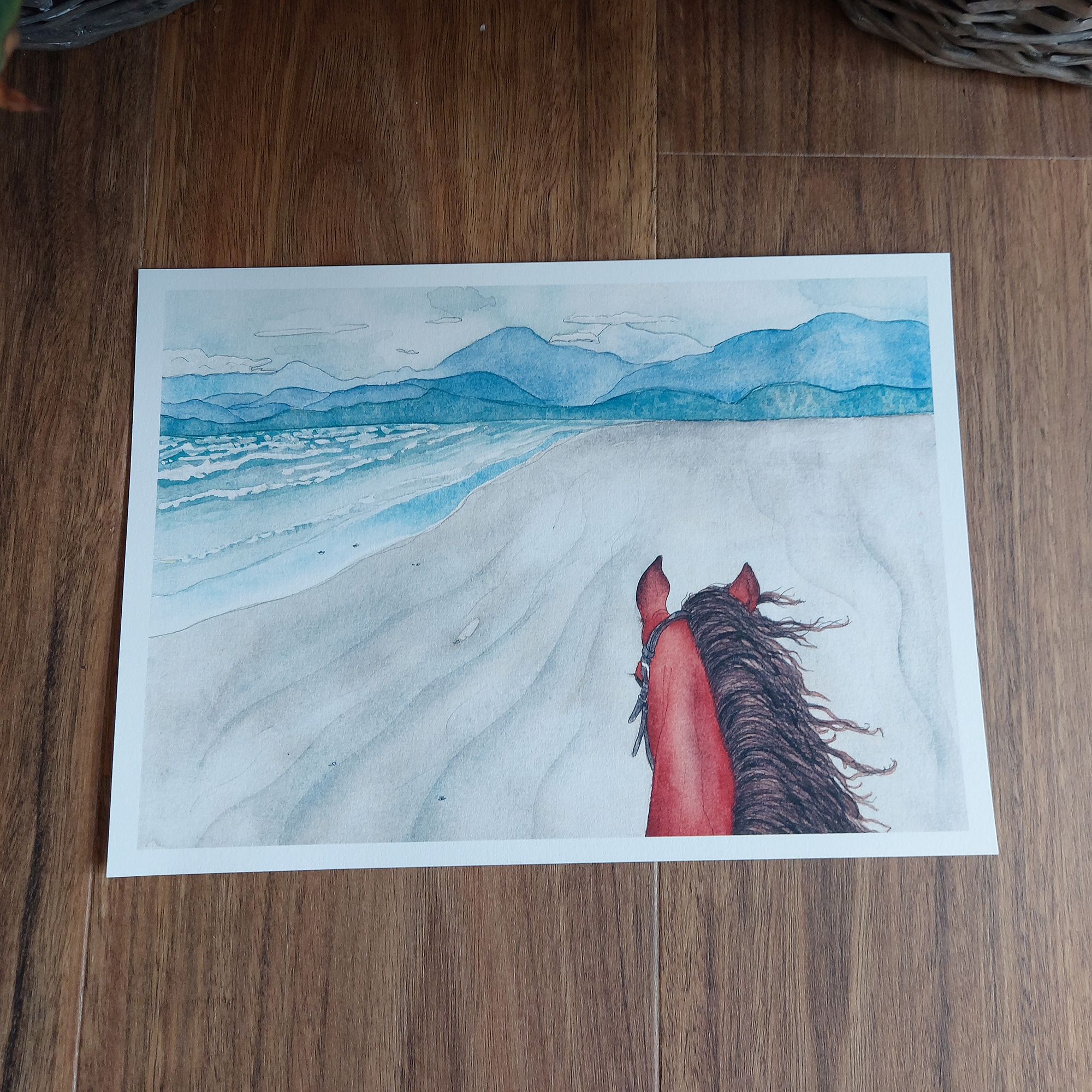 My Favourite View A4 Art Print - horse on beach