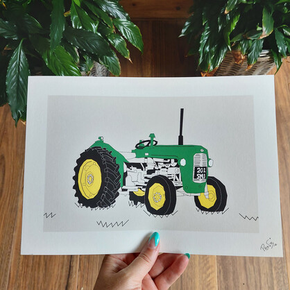 Green Vintage Tractor A4 Art Print