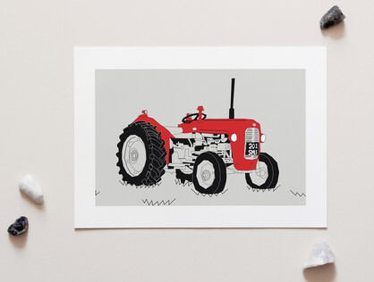 Red Vintage Tractor A4 Art Print