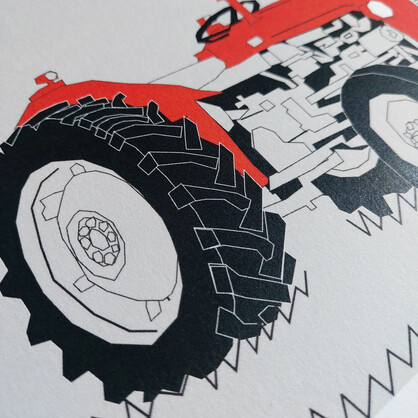 Red Vintage Tractor A4 Art Print
