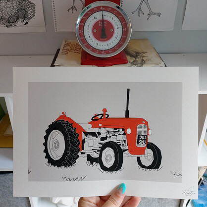 Red Vintage Tractor A4 Art Print