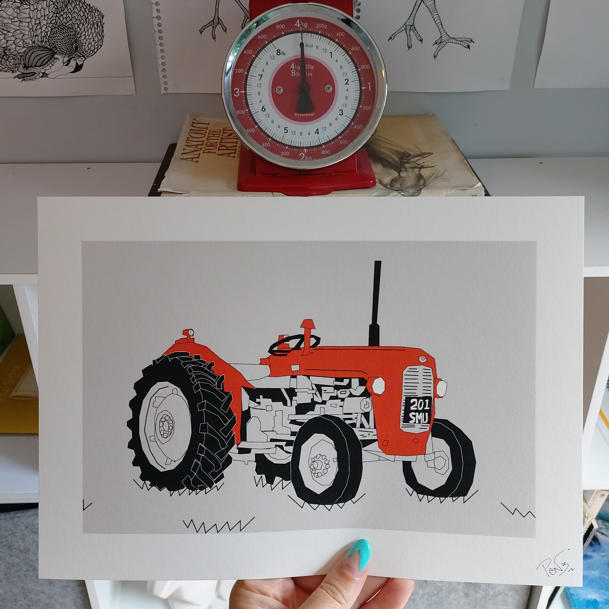 Red Vintage Tractor A4 Art Print