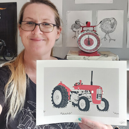 Red Vintage Tractor A4 Art Print