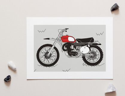 Red Vintage Motocross Motorbike A4 Art Print