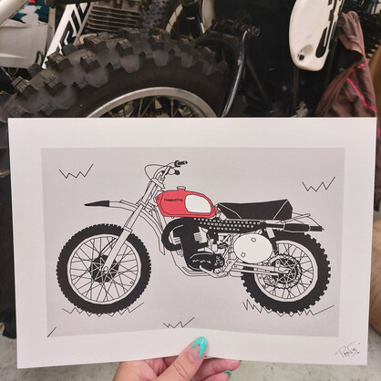 Red Vintage Motocross Motorbike A4 Art Print