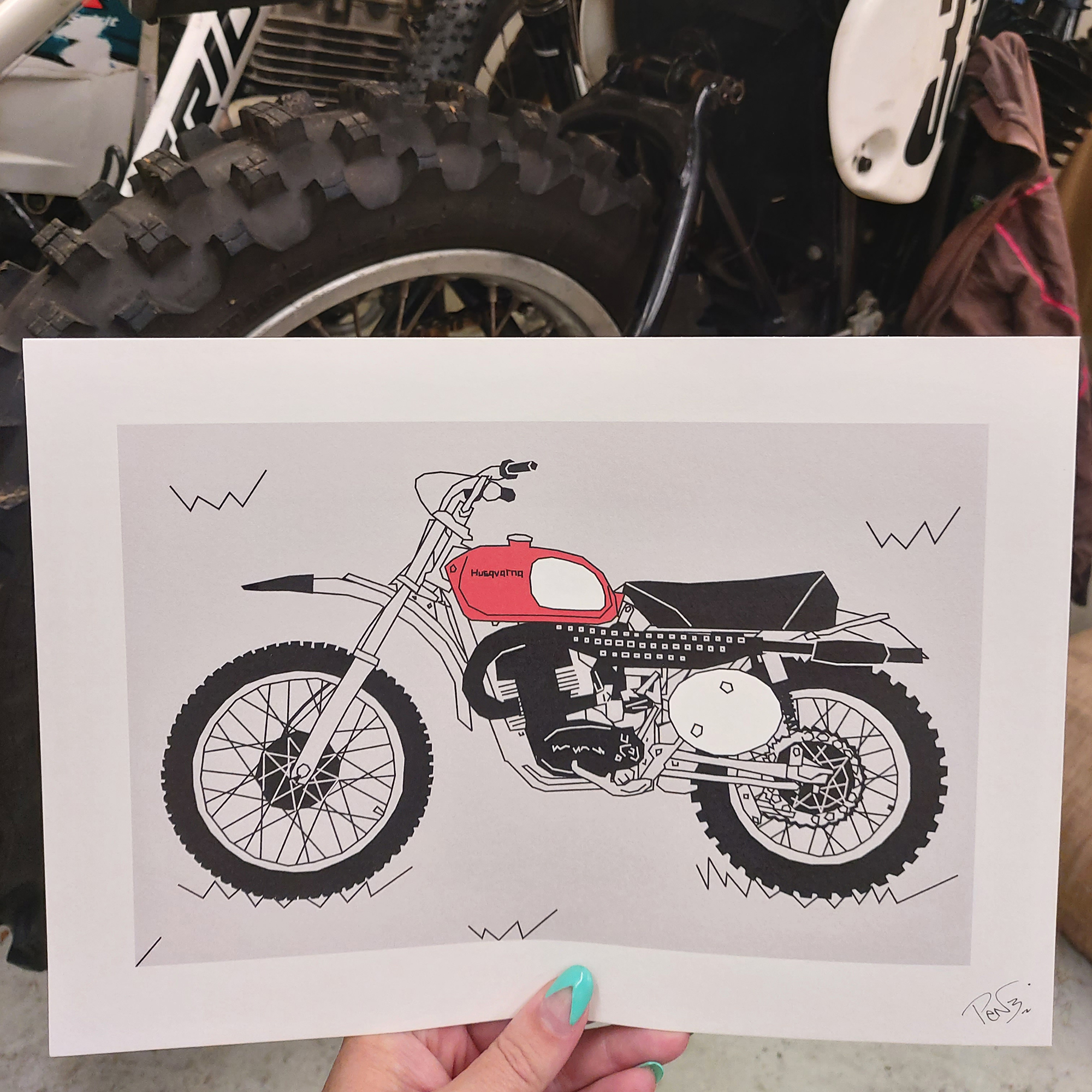 Red Vintage Motocross Motorbike A4 Art Print