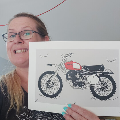 Red Vintage Motocross Motorbike A4 Art Print