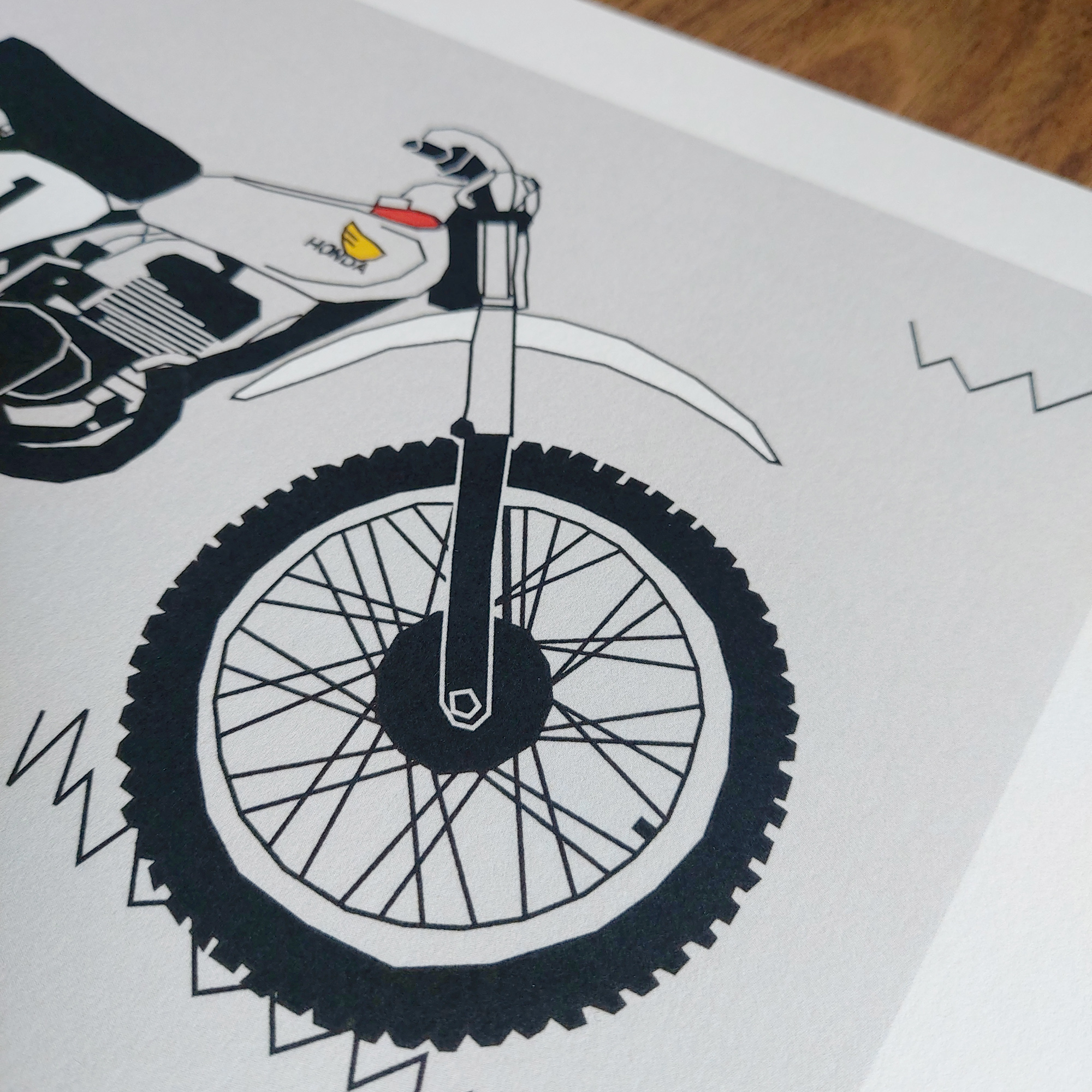 Grey White Vintage Motocross Motorbike A4 Art Print
