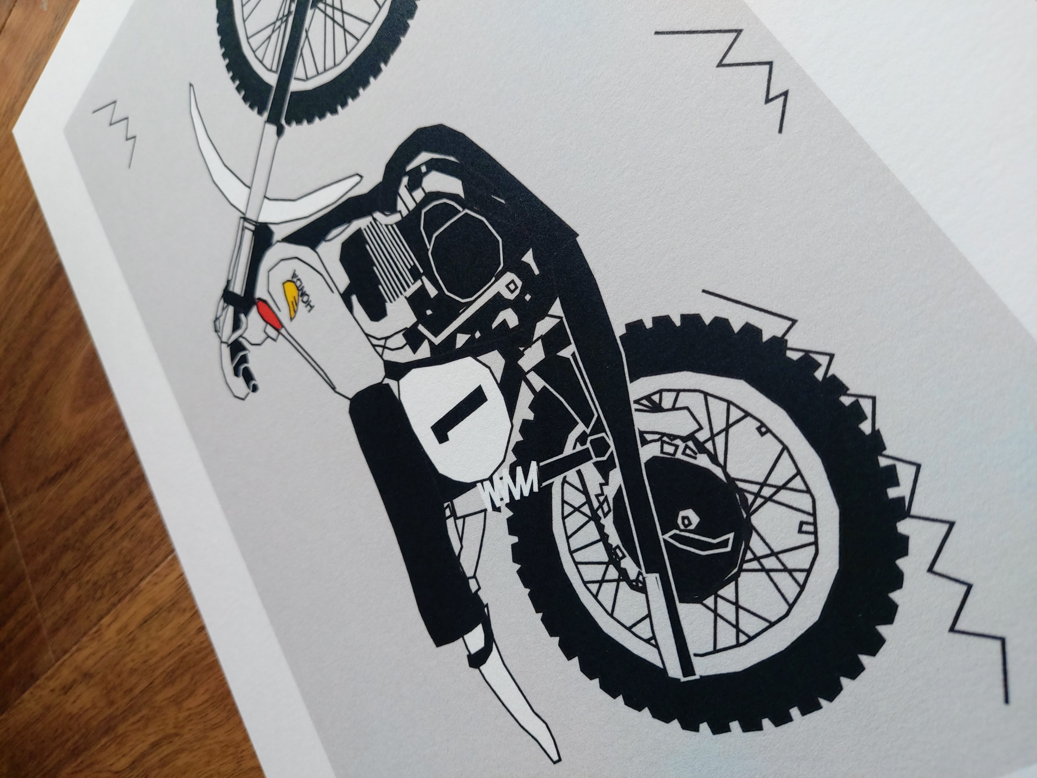 Grey White Vintage Motocross Motorbike A4 Art Print