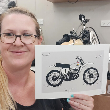 Grey White Vintage Motocross Motorbike A4 Art Print