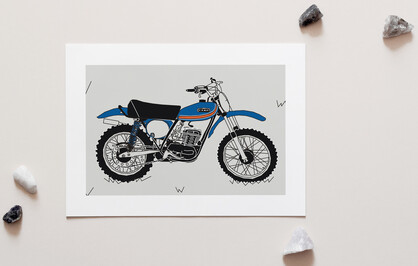 Blue Vintage Motocross Motorbike A4 Art Print